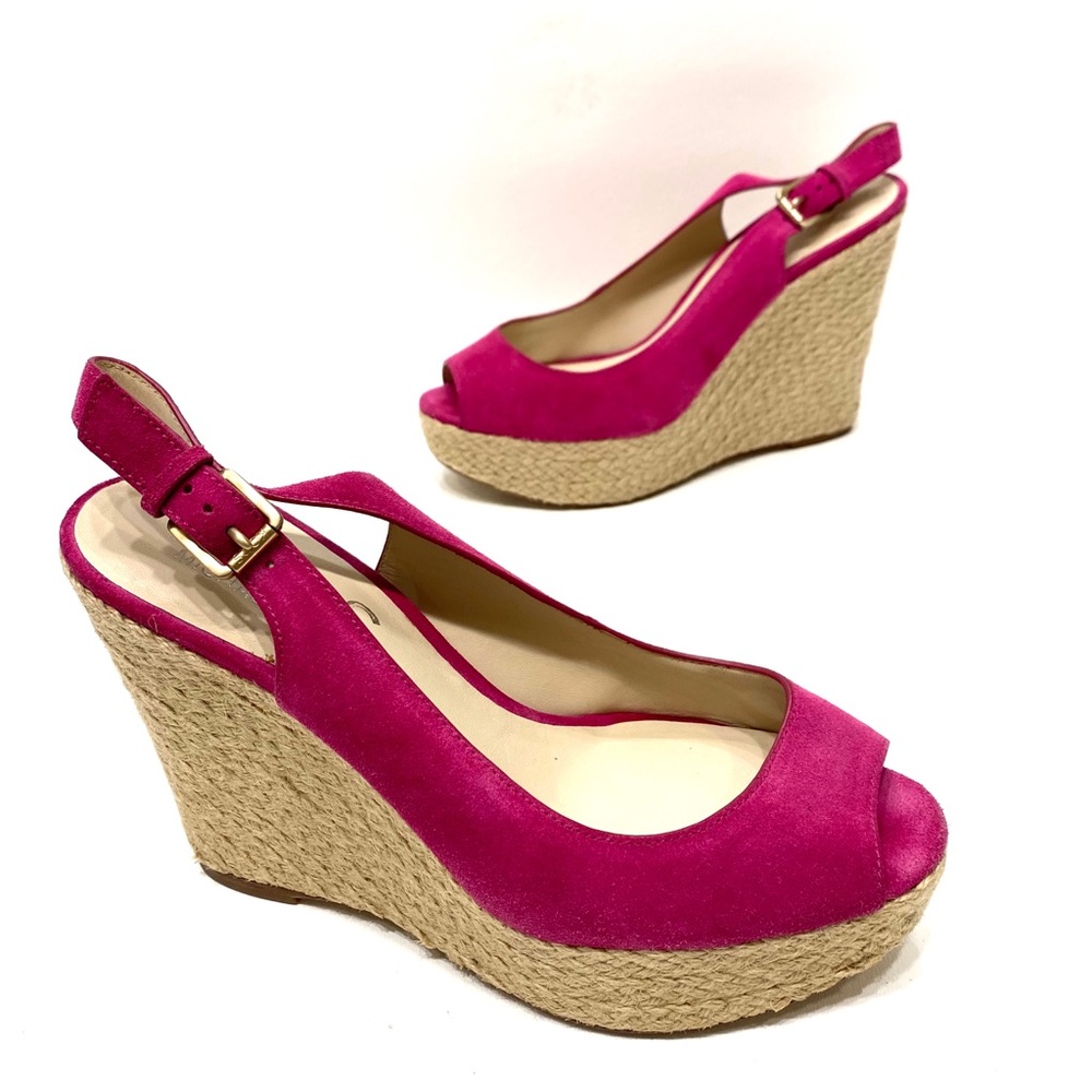 KORS Michael Kors Fuchsia Suede Peep-Toe Espadrille Wedges
